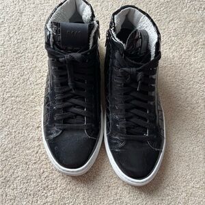 P448 Fantasy Glitter Croc Embossed High Top Sneakers Black Shearling Italy Sz 37